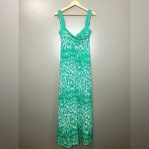 BCBGMaxazria green white tear drop design maxi dress XS island travel resortwear